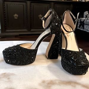 Jessica Simpson Dreams Rhinestone Platform Black Pumps Size 7.5